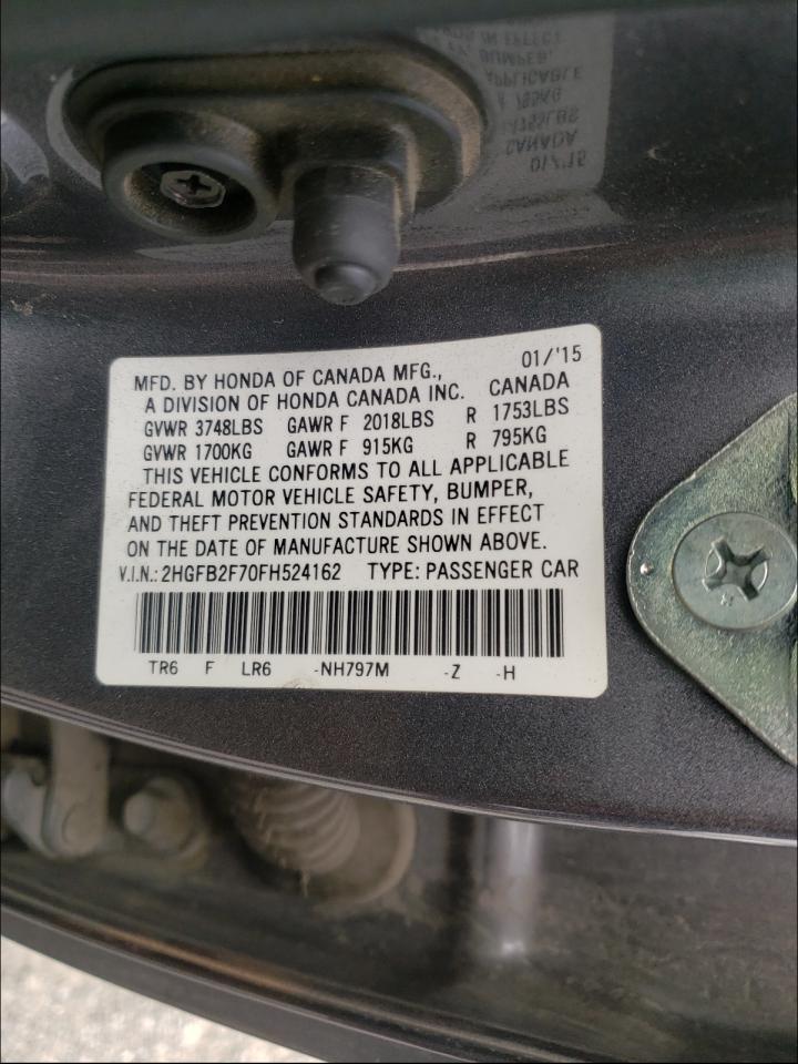 Photo 10 from auction – 2015 HONDA CIVIC SE with VIN 2HGFB2F70FH524162