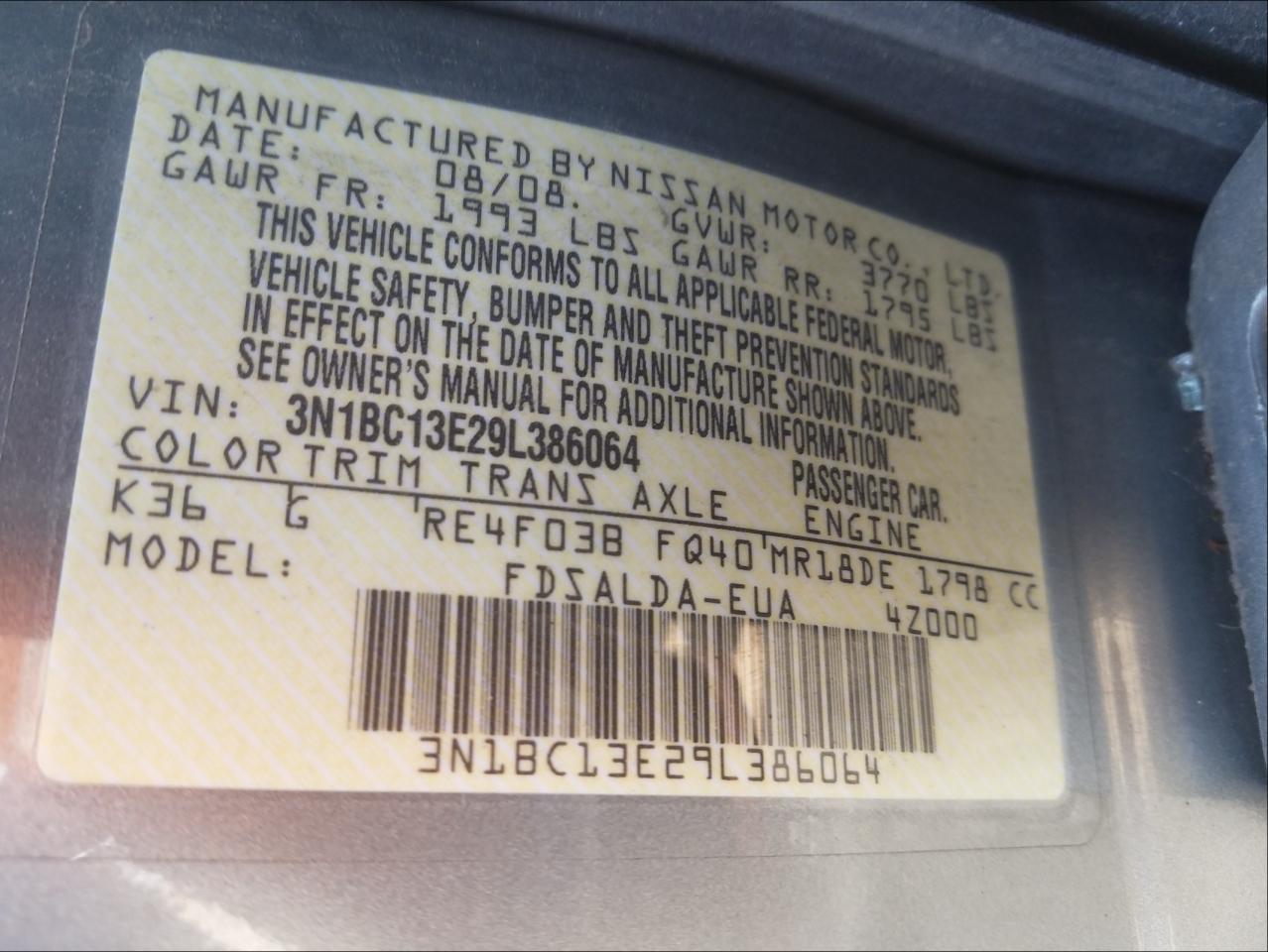 Photo 10 from auction – 2009 NISSAN VERSA S with VIN 3N1BC13E29L386064