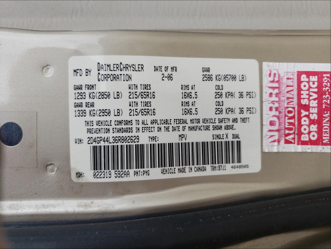 Photo 10 from auction – 2006 DODGE CALIBER with VIN 2D4GP44L36R802629