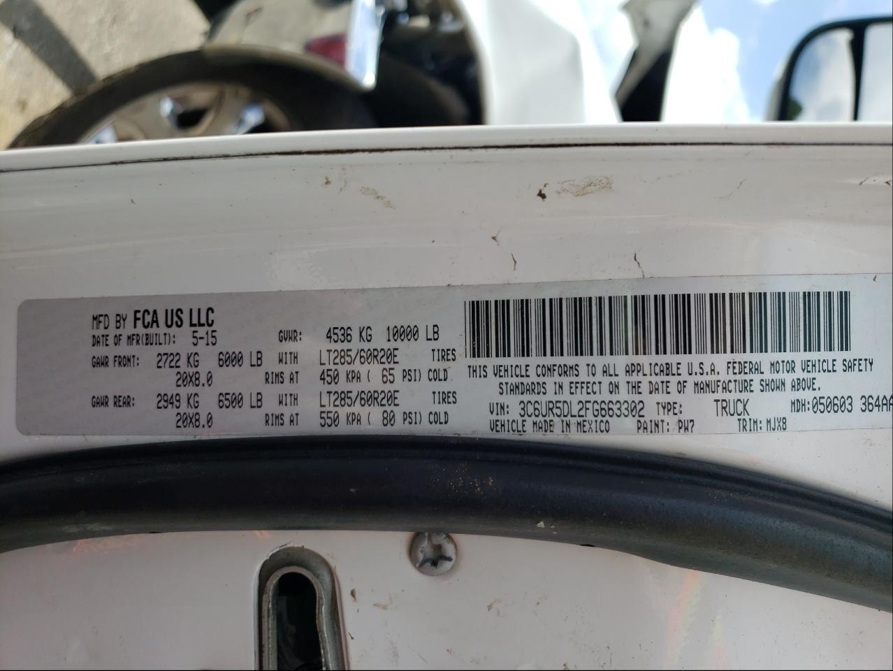 Photo 10 from auction – 2015 RAM 2500 SLT with VIN 3C6UR5DL2FG663302