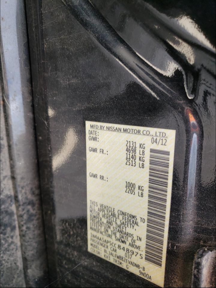 Photo 10 from auction – 2012 NISSAN MAXIMA S with VIN 1N4AA5AP5CC848975