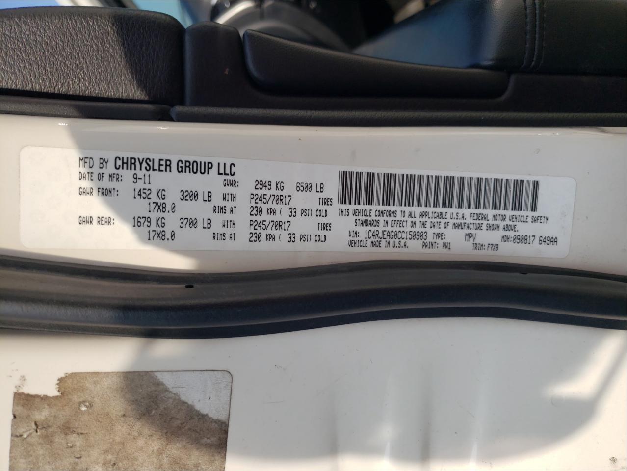 Photo 10 from auction – 2012 JEEP GRAND CHER with VIN 1C4RJEAG0CC150903