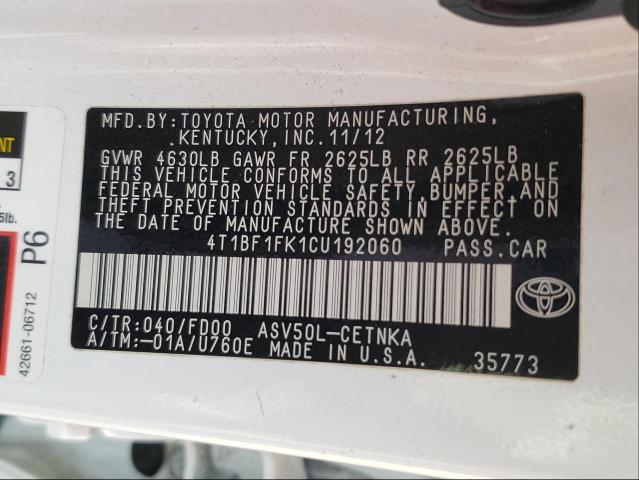 Photo 10 from auction – 2012 TOYOTA CAMRY BASE with VIN 4T1BF1FK1CU192060