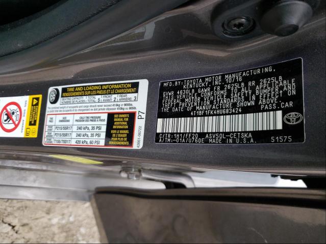 Photo 10 from auction – 2017 TOYOTA CAMRY LE with VIN 4T1BF1FK4HU683424
