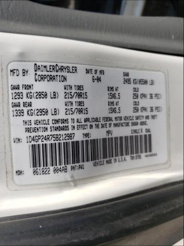 Photo 10 from auction – 2005 DODGE GRAND CARA with VIN 1D4GP24R75B212987