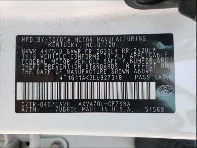 Photo 10 from auction – 2020 TOYOTA CAMRY SE with VIN 4T1G11AK2LU927348