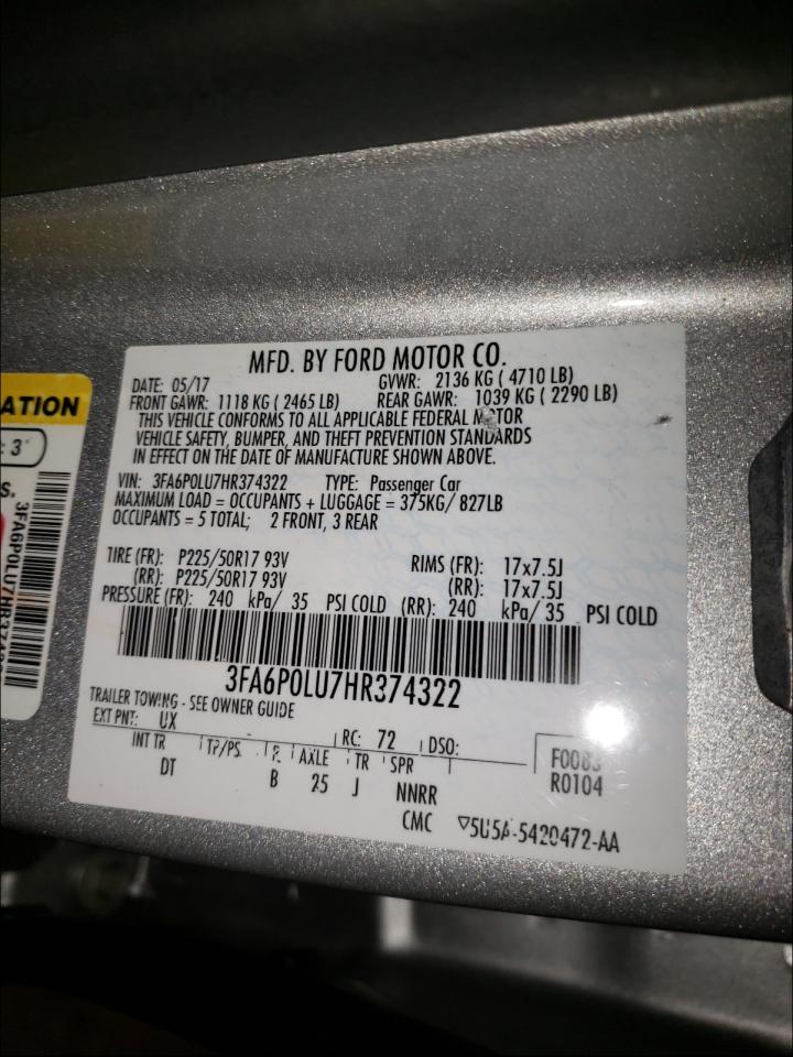 Photo 10 from auction – 2017 FORD FUSION SE with VIN 3FA6P0LU7HR374322