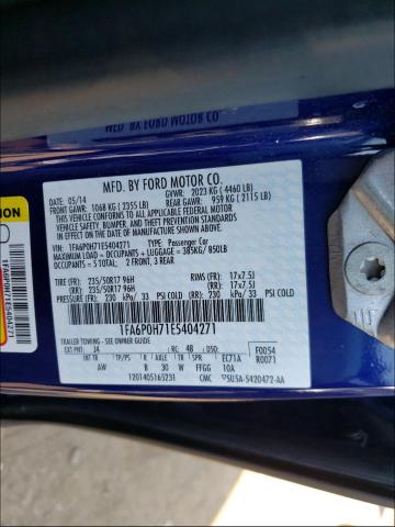 Photo 10 from auction – 2014 FORD FUSION SE with VIN 1FA6P0H71E5404271