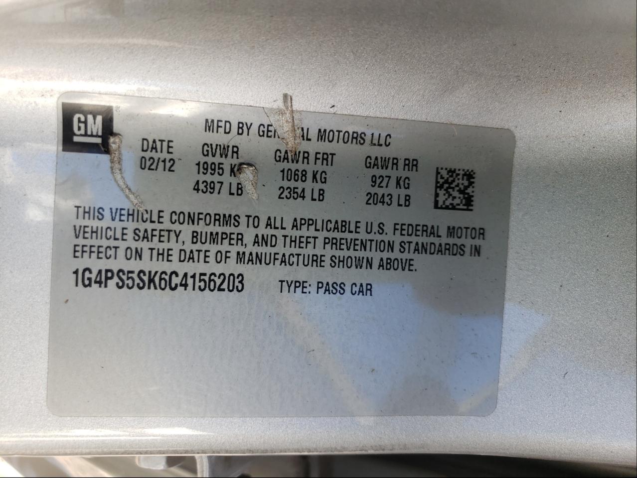 Photo 10 from auction – 2012 BUICK VERANO with VIN 1G4PS5SK6C4156203
