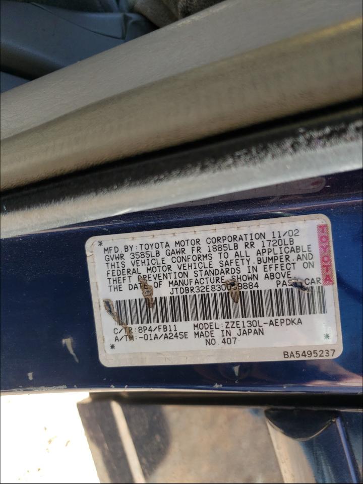 Photo 10 from auction – 2003 TOYOTA COROLLA CE with VIN JTDBR32E830039884