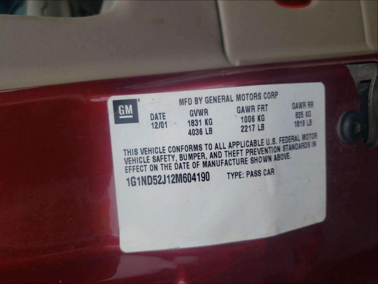 Photo 10 from auction – 2002 CHEVROLET MALIBU with VIN 1G1ND52J12M604190