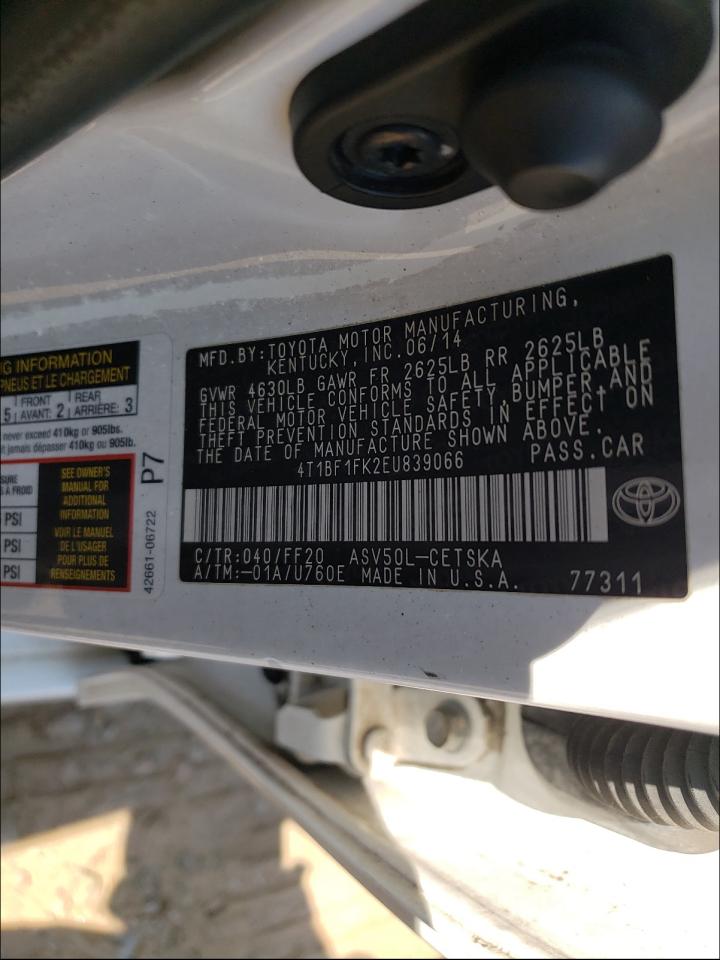 Photo 10 from auction – 2014 TOYOTA CAMRY L with VIN 4T1BF1FK2EU839066