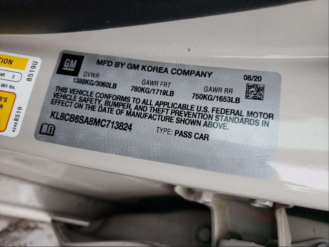 Photo 10 from auction – 2021 CHEVROLET SPARK LS with VIN KL8CB6SA8MC713824