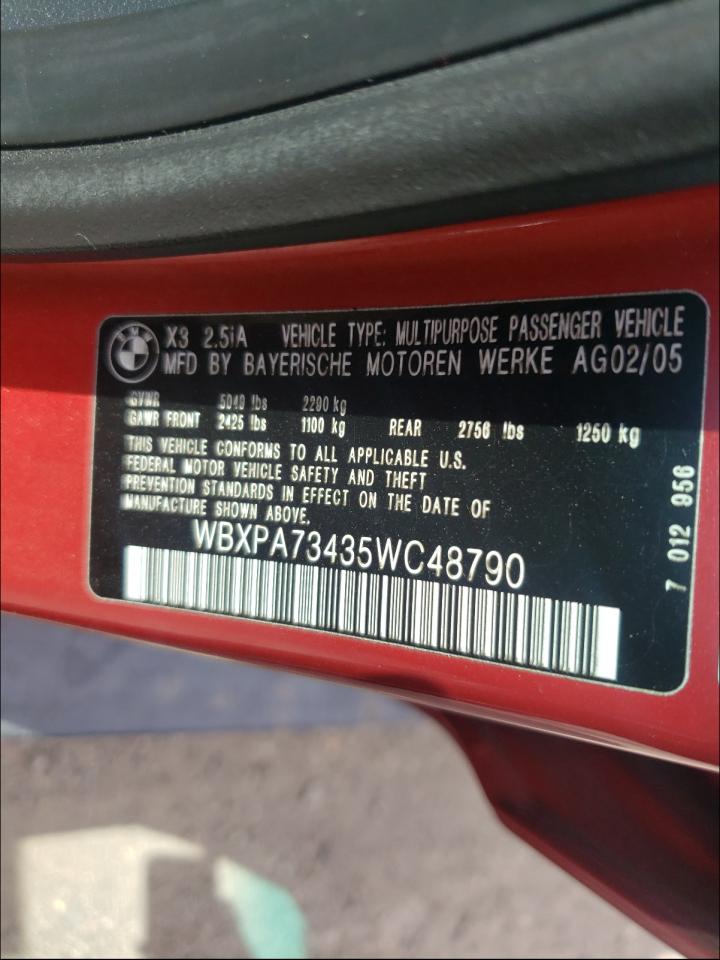 Photo 10 from auction – 2005 BMW X3 2.5I with VIN WBXPA73435WC48790