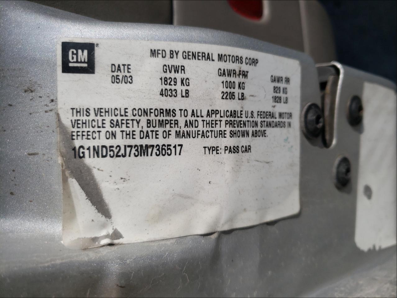 Photo 10 from auction – 2003 CHEVROLET MALIBU with VIN 1G1ND52J73M736517