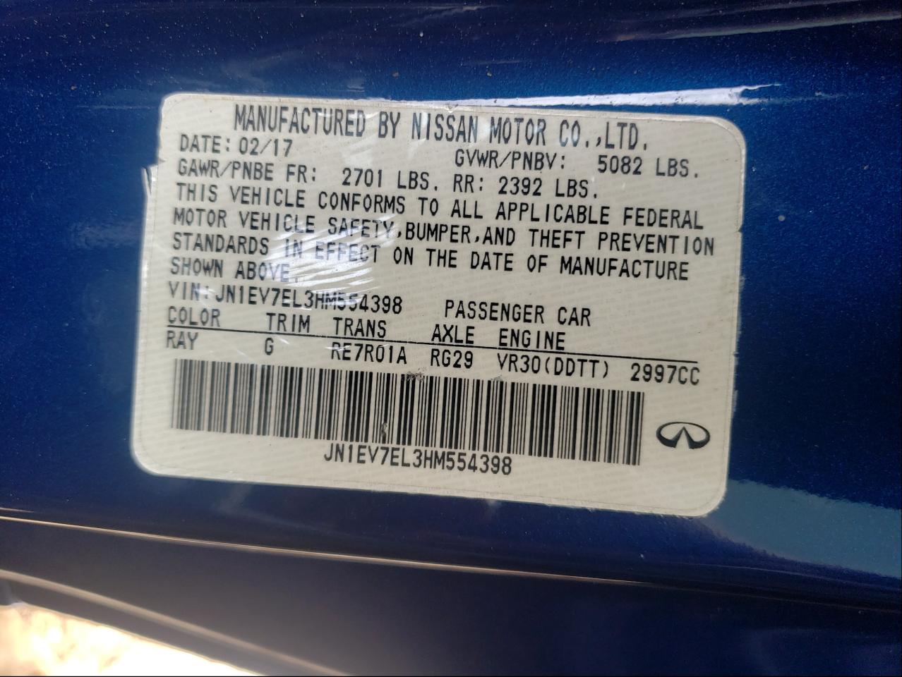 Photo 10 from auction – 2017 INFINITI Q60 PREMIU with VIN JN1EV7EL3HM554398