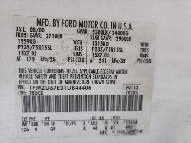 Photo 10 from auction – 2001 FORD EXPLORER S with VIN 1FMZU67E31UB44406