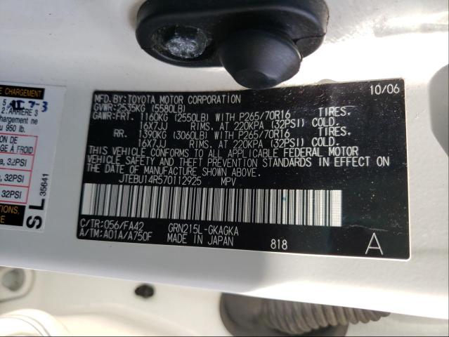 Photo 10 from auction – 2007 TOYOTA 4RUNNER SR with VIN JTEBU14R570112925