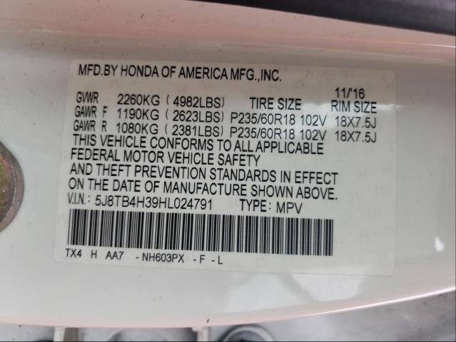 Photo 10 from auction – 2017 ACURA RDX with VIN 5J8TB4H39HL024791