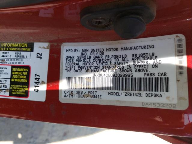 Photo 10 from auction – 2009 TOYOTA COROLLA BA with VIN 1NXBU40E09Z028995