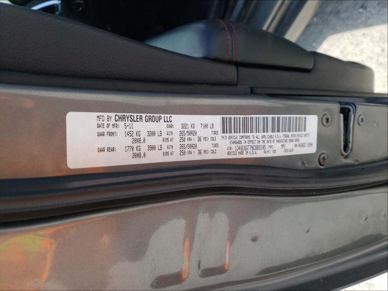 Photo 10 from auction – 2011 DODGE DURANGO R/ with VIN 1D4SE6GT7BC683185
