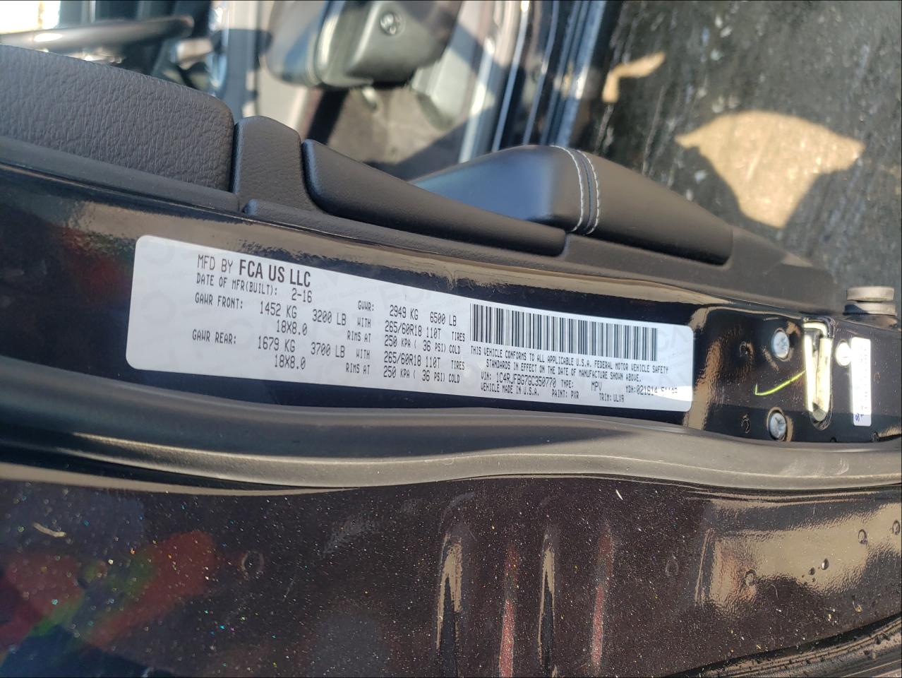 Photo 10 from auction – 2016 JEEP GRAND CHER with VIN 1C4RJFBG7GC350770