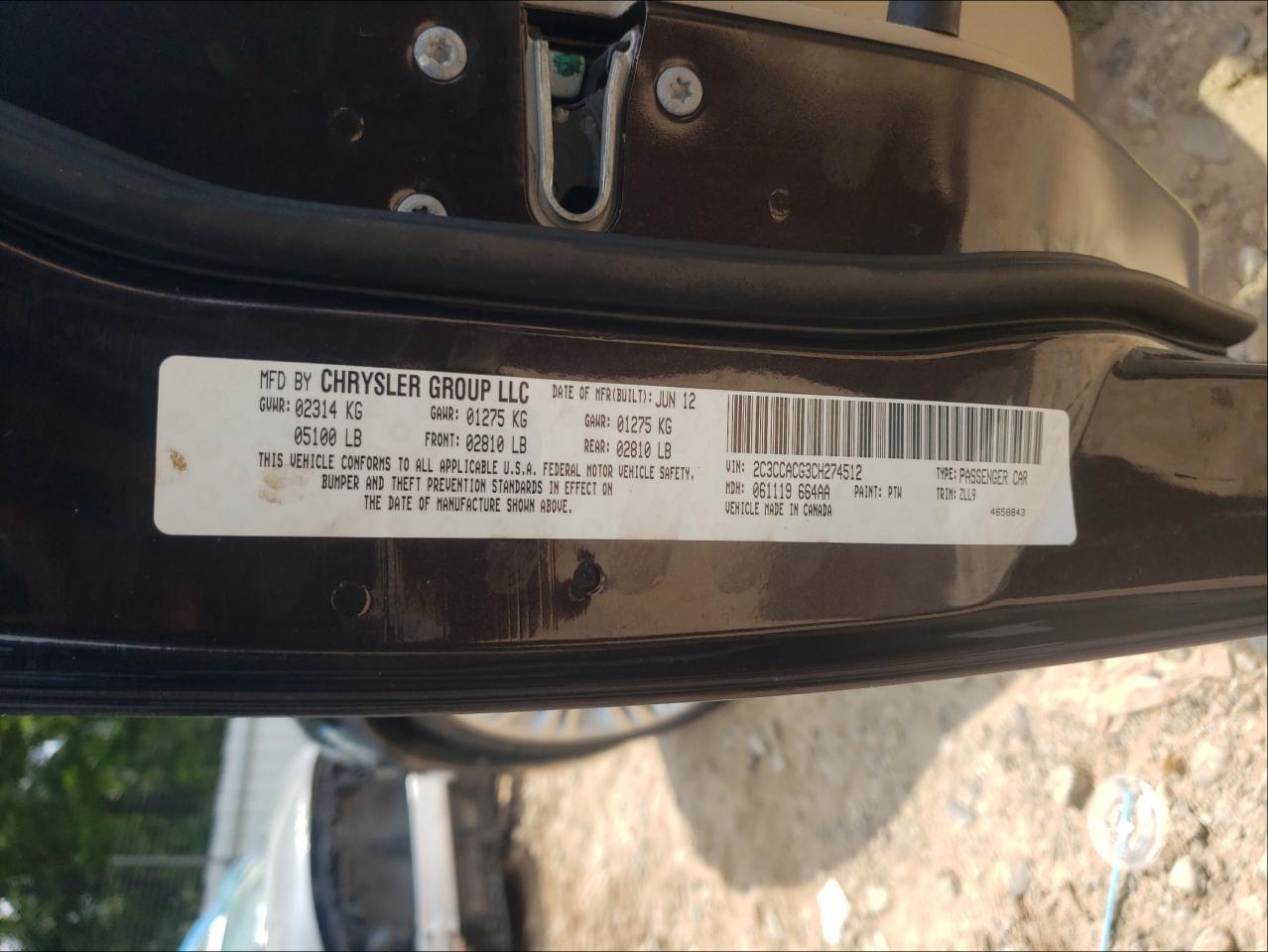 Photo 10 from auction – 2012 CHRYSLER 300 LIMITE with VIN 2C3CCACG3CH274512