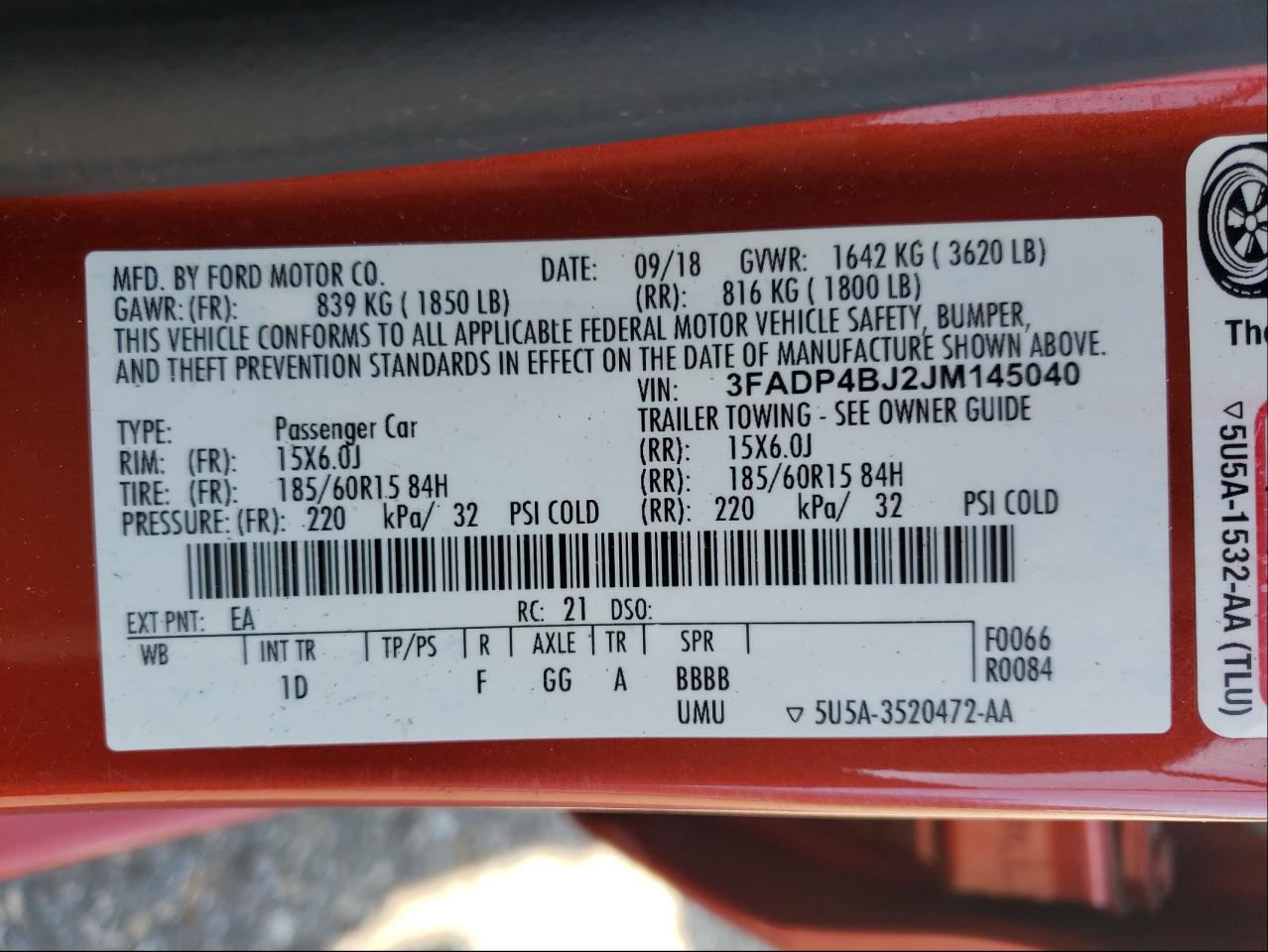 Photo 10 from auction – 2018 FORD FIESTA SE with VIN 3FADP4BJ2JM145040