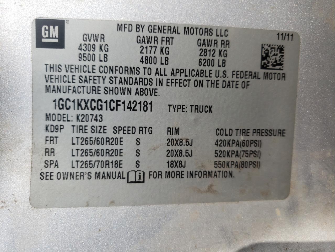 Photo 10 from auction – 2012 CHEVROLET SILVERADO with VIN 1GC1KXCG1CF142181