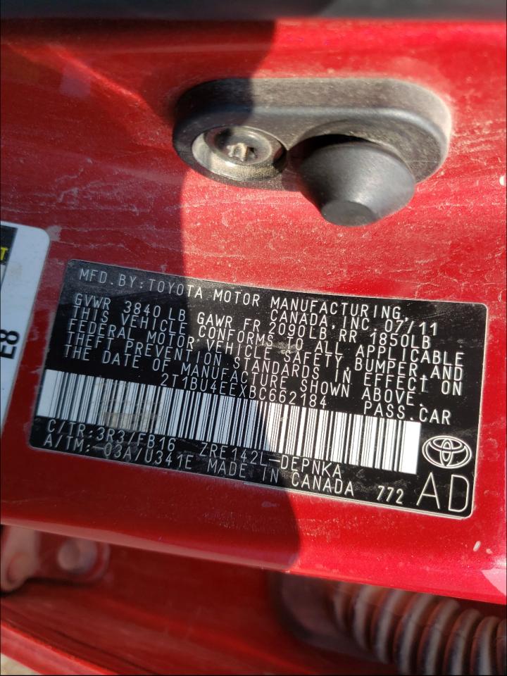 Photo 10 from auction – 2011 TOYOTA COROLLA BA with VIN 2T1BU4EEXBC662184