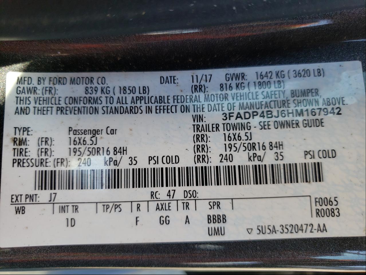 Photo 10 from auction – 2017 FORD FIESTA SE with VIN 3FADP4BJ6HM167942