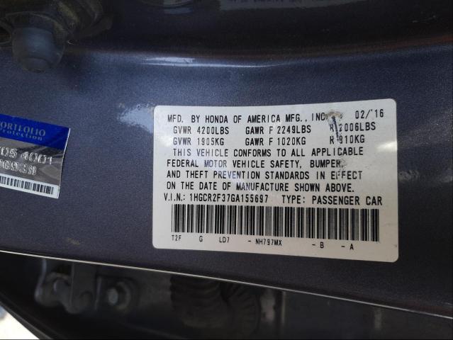 Photo 10 from auction – 2016 HONDA ACCORD LX with VIN 1HGCR2F37GA155697