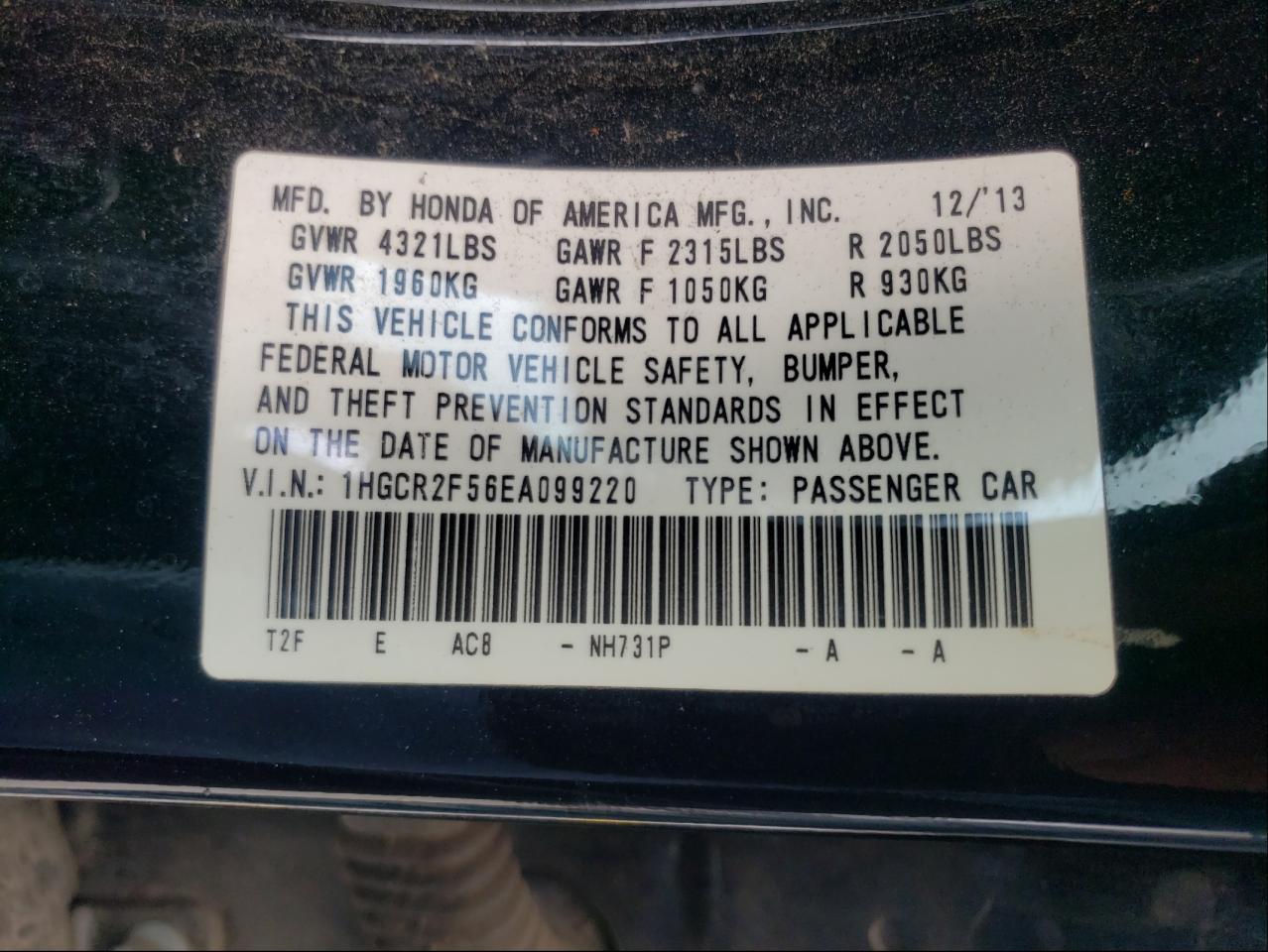 Photo 10 from auction – 2014 HONDA ACCORD SPO with VIN 1HGCR2F56EA099220