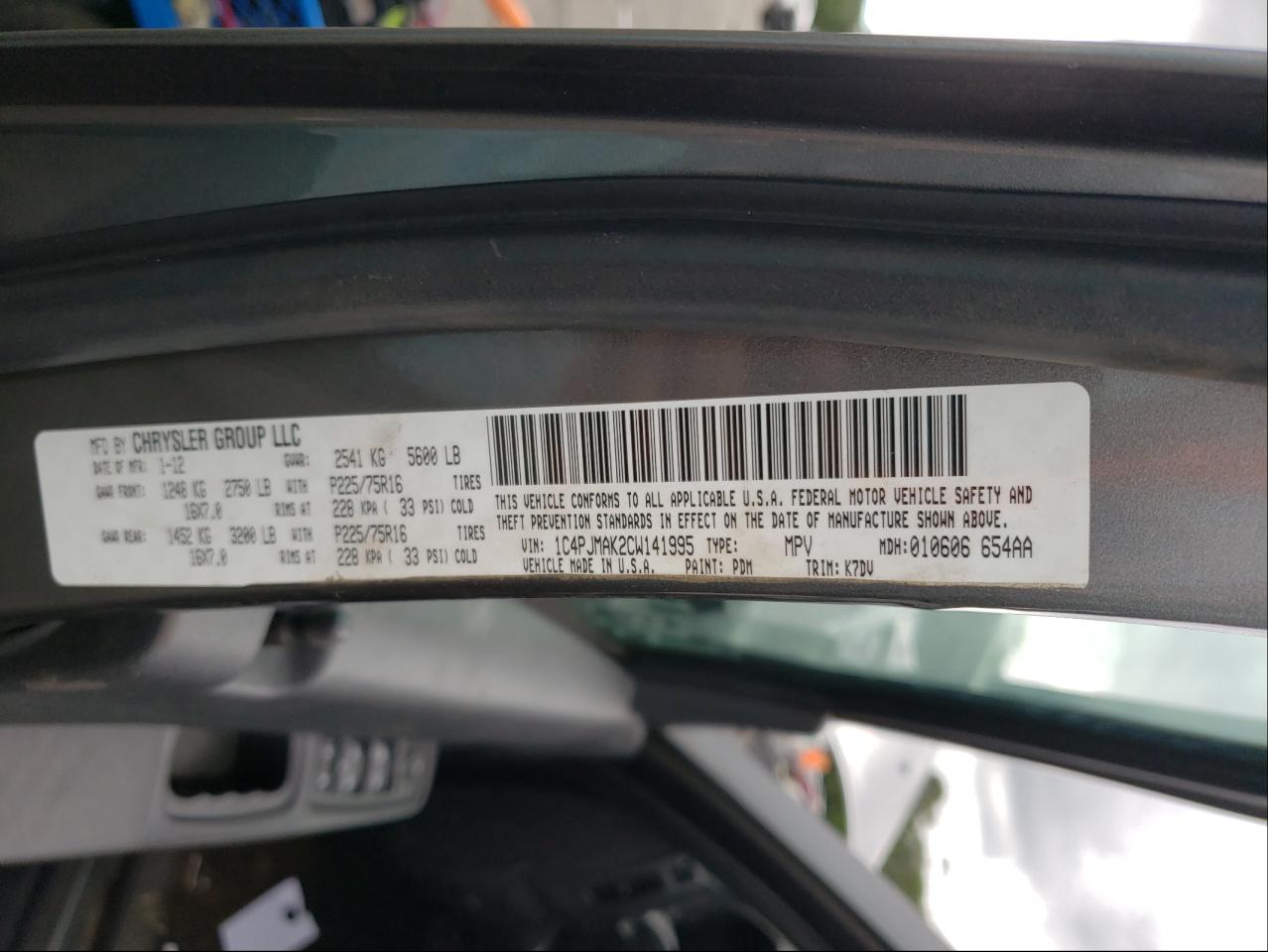 Photo 10 from auction – 2012 JEEP LIBERTY SP with VIN 1C4PJMAK2CW141995