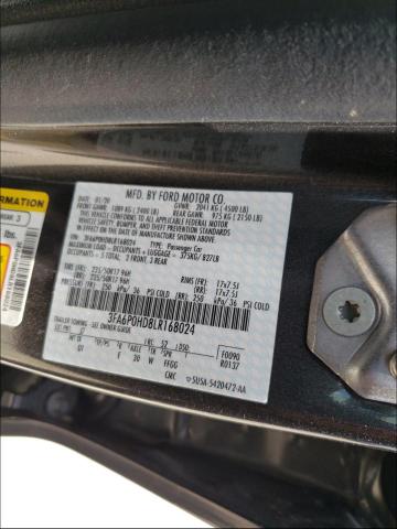 Photo 10 from auction – 2020 FORD FUSION SE with VIN 3FA6P0HD8LR168024