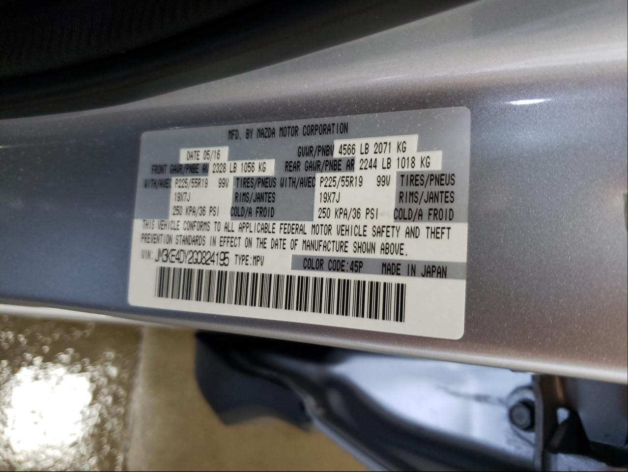 Photo 10 from auction – 2016 MAZDA CX-5 with VIN JM3KE4DY2G0824195