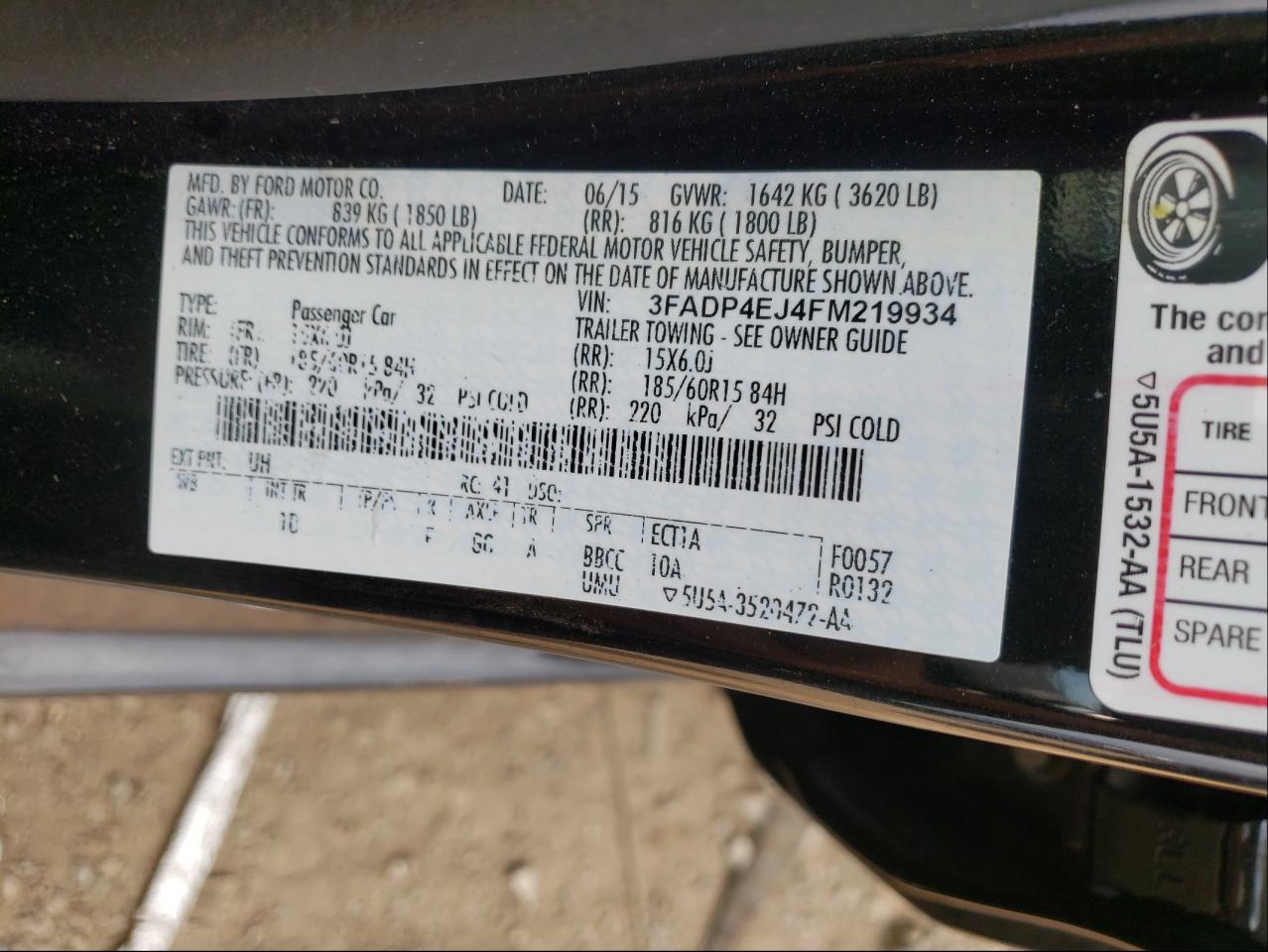 Photo 10 from auction – 2015 FORD FIESTA SE with VIN 3FADP4EJ4FM219934