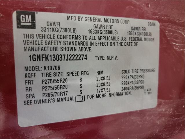 Photo 10 from auction – 2007 CHEVROLET TAHOE with VIN 1GNFK13037J222274