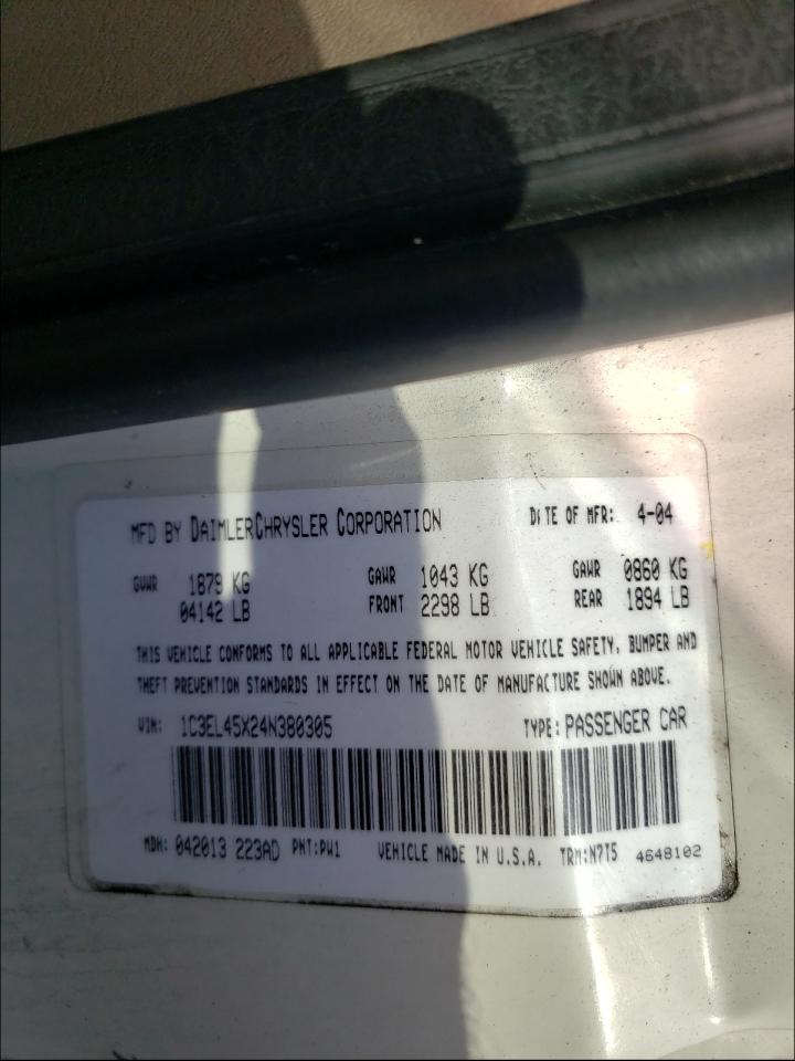 Photo 10 from auction – 2004 CHRYSLER SEBRING LX with VIN 1C3EL45X24N380305