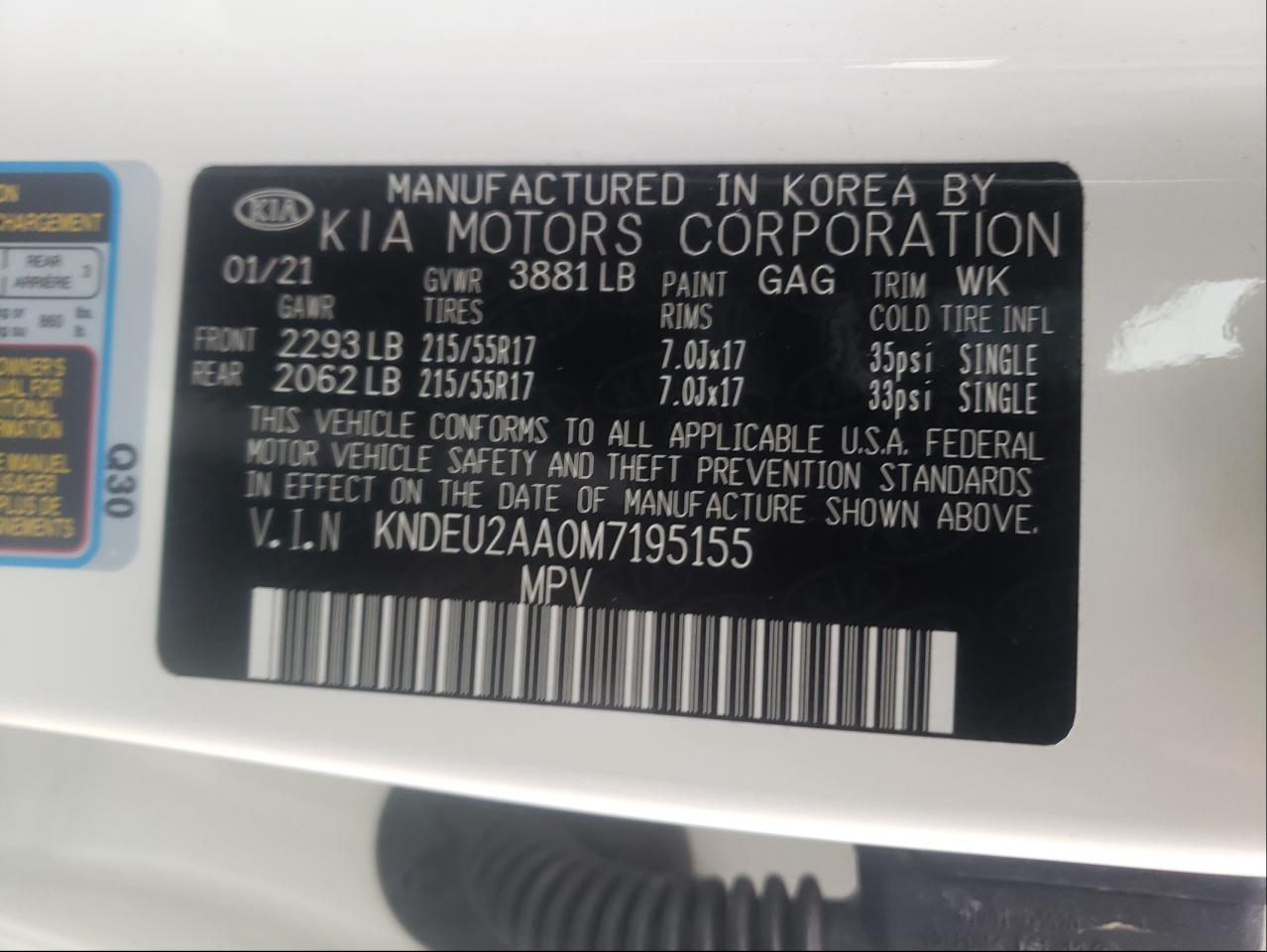 Photo 10 from auction – 2021 KIA SELTOS S with VIN KNDEU2AA0M7195155