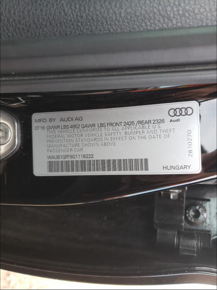 Photo 10 from auction – 2016 AUDI S3 PREMIUM with VIN WAUB1GFF9G1118222