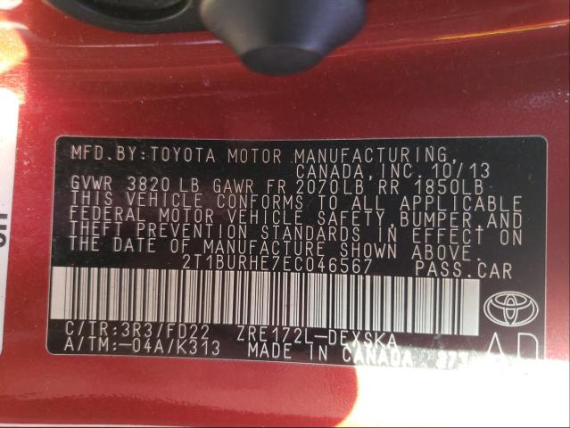 Photo 10 from auction – 2014 TOYOTA COROLLA L with VIN 2T1BURHE7EC046567