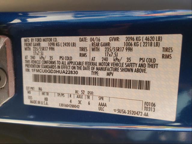 Photo 10 from auction – 2017 FORD ESCAPE SE with VIN 1FMCU0GD3HUA22830