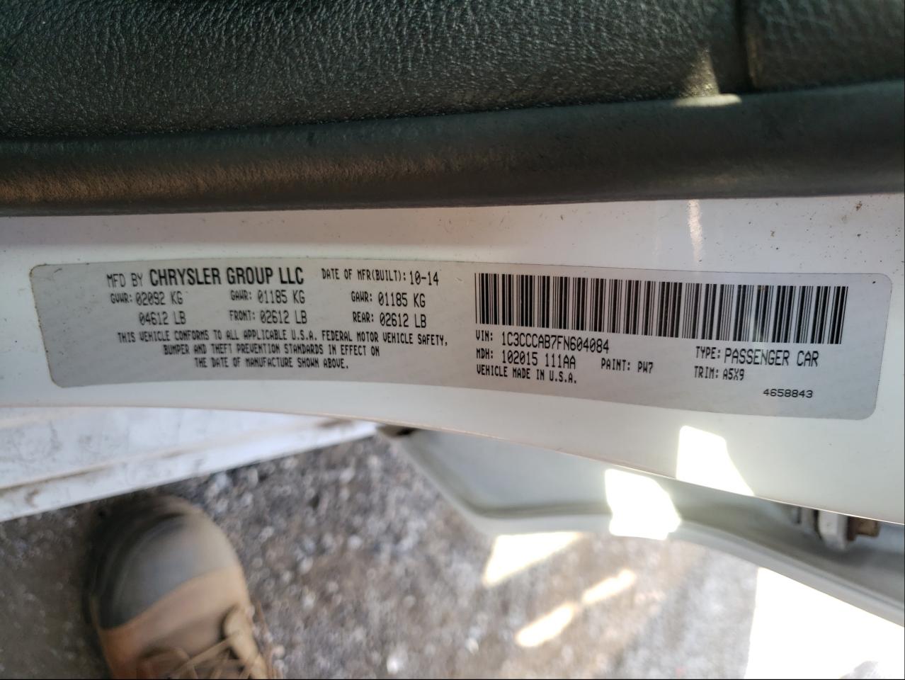 Photo 10 from auction – 2015 CHRYSLER 200 LIMITE with VIN 1C3CCCAB7FN604084