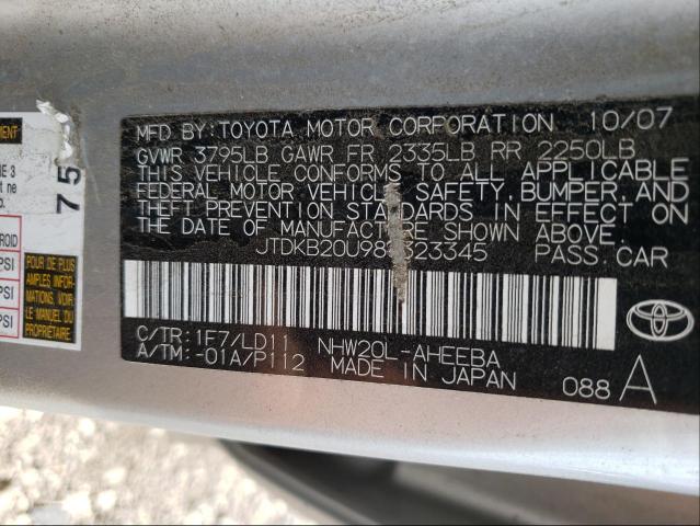 Photo 10 from auction – 2008 TOYOTA PRIUS with VIN JTDKB20U983323345
