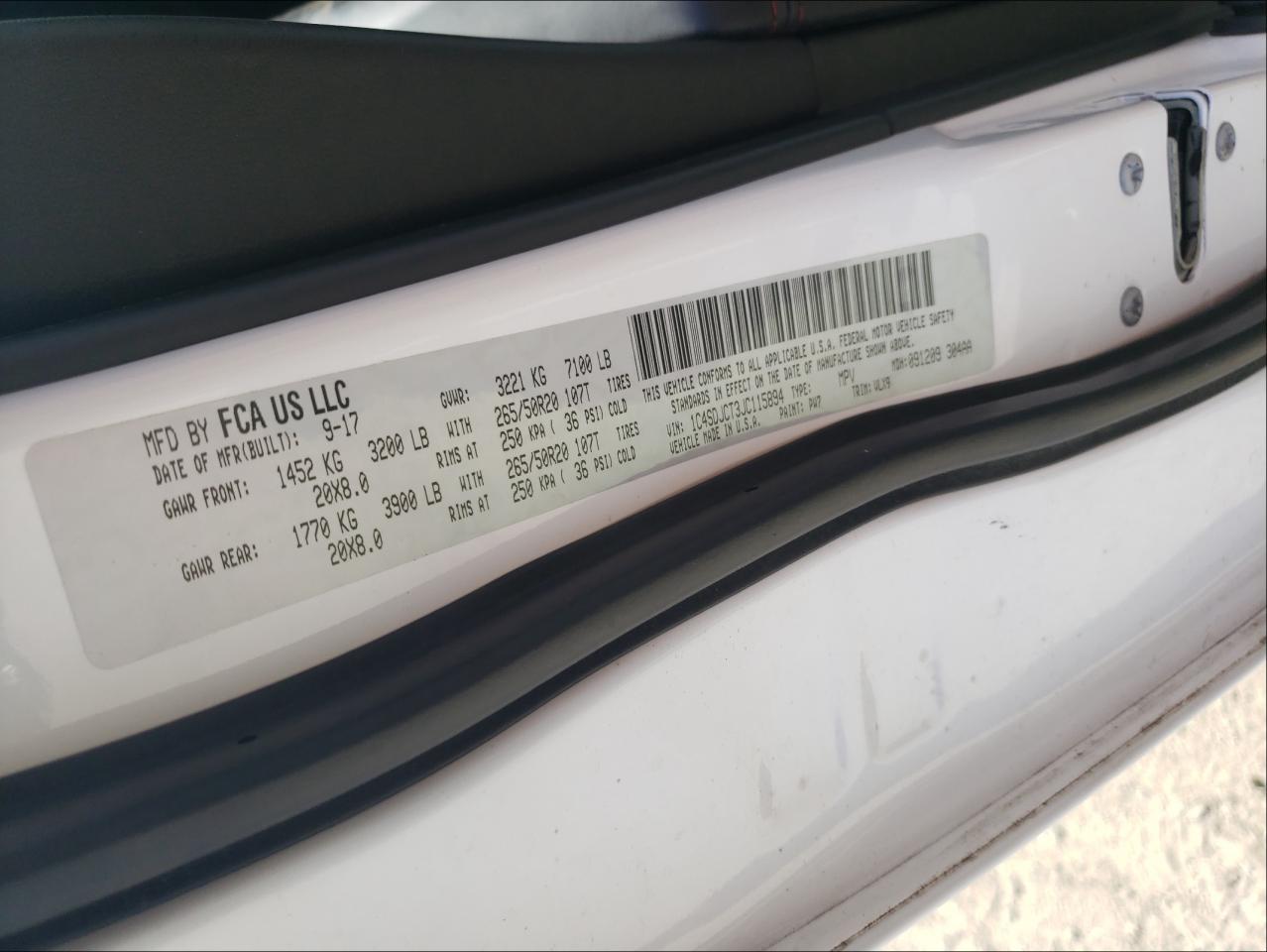 Photo 10 from auction – 2018 DODGE DURANGO R/ with VIN 1C4SDJCT3JC115894