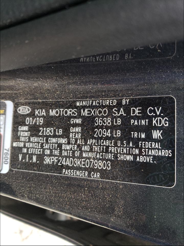 Photo 10 from auction – 2019 KIA FORTE FE with VIN 3KPF24AD3KE079803