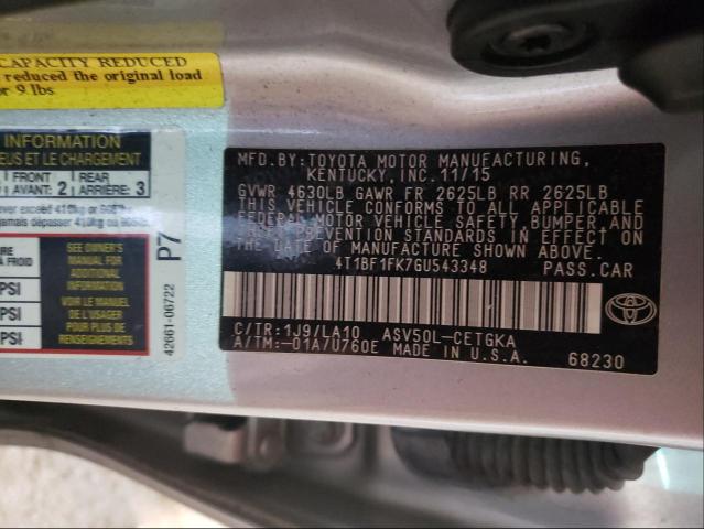 Photo 10 from auction – 2016 TOYOTA CAMRY LE with VIN 4T1BF1FK7GU543348