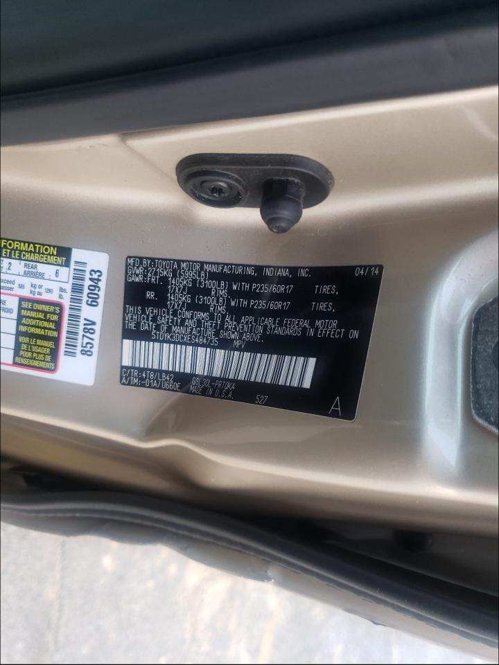 صورة رقم 10 من المزاد - 2014 TOYOTA SIENNA XLE مع VIN 5TDYK3DCXES484735