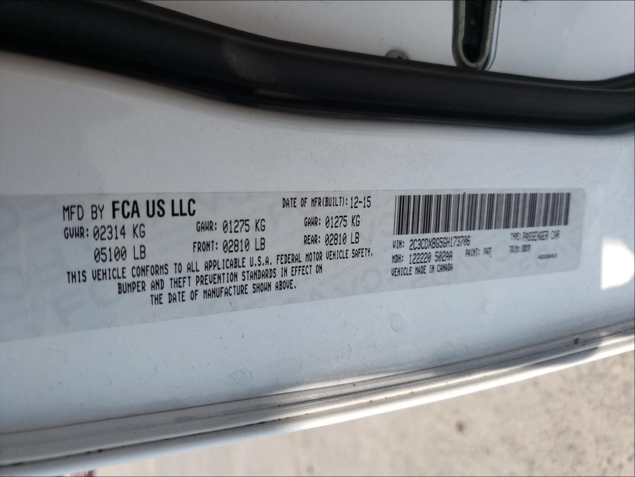Foto 10 de la subasta – 2016 DODGE CHARGER SE con VIN 2C3CDXBG5GH173706